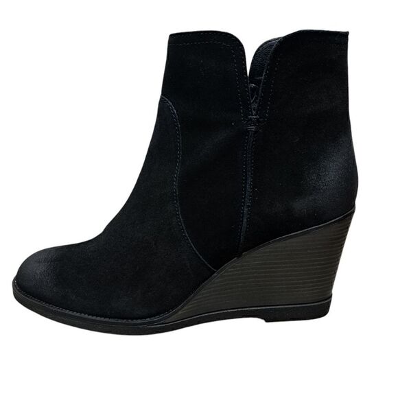 Kenneth Cole Reaction Dot-Ation Leather Suede Wedge Ankle Bootie Sz 11 Black - Picture 16 of 16